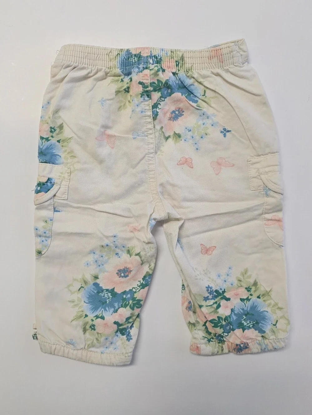 Old Navy Cream Floral Cargo Pants with Pink, Blue & Green Accents